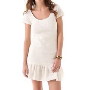 Free People Cozy Day Knit Crochet Short Sleeve Flounce Mini Dress